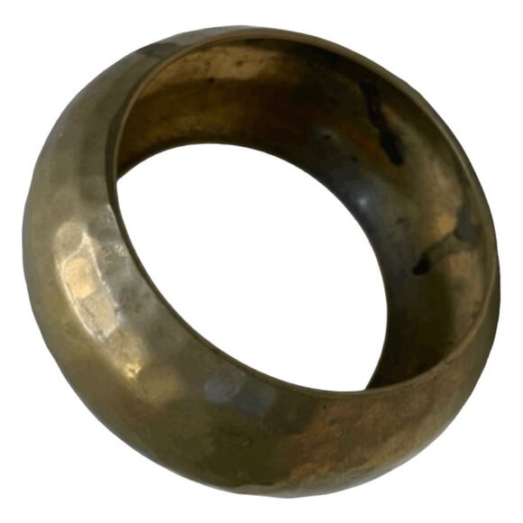 Vintage Hammered Bangle Bracelet Golden Brass Tone Metal Statement Bohemian - Picture 1 of 4